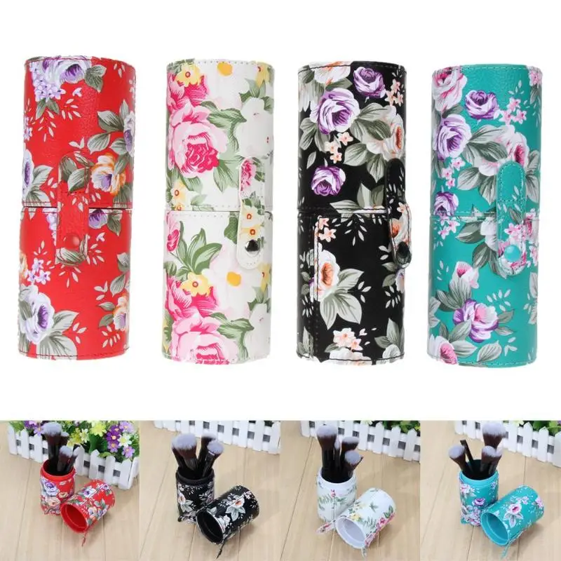FloralPrintedTravelPULeatherCosmeticBrushPenHolderMakeupEmptyHolderMakeupArtistBagBrushesOrganizerMakeUp|Наборы инструментов для
