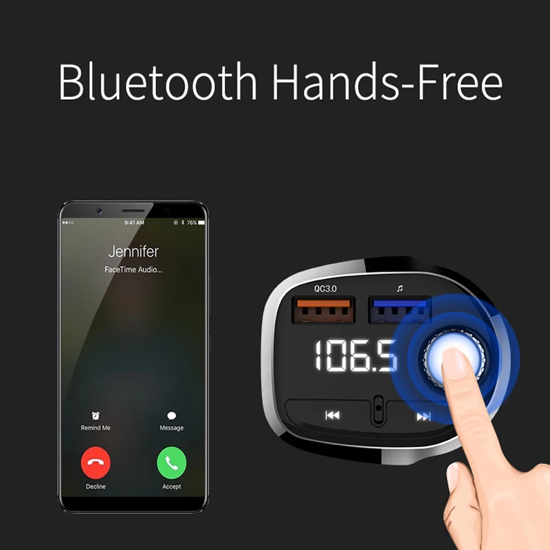 KORSEED QC3.0 быстрое двойное USB Автомобильное зарядное устройство Bluetooth навигация fm-передатчик радио музыка Mp3 плеер беспроводной Hands-free автомобильный комплект