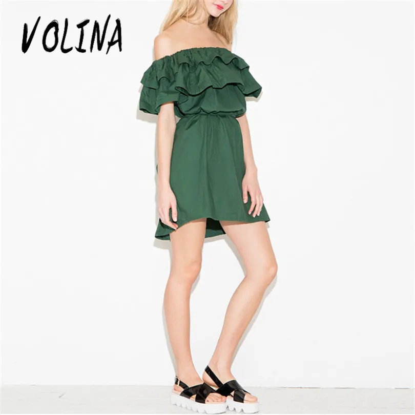 VOLINA Sexy Dress С Плеча dress for Women 2017 оборками платья зеленый mini Лето плюс размер vestidos