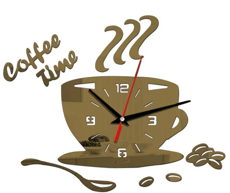 3D Diy Coffee Time Clock Acrylic Wall Clock Modern For Kitchen Home Decor Cup Shape Wall Sticker Hollow Numeral Clock