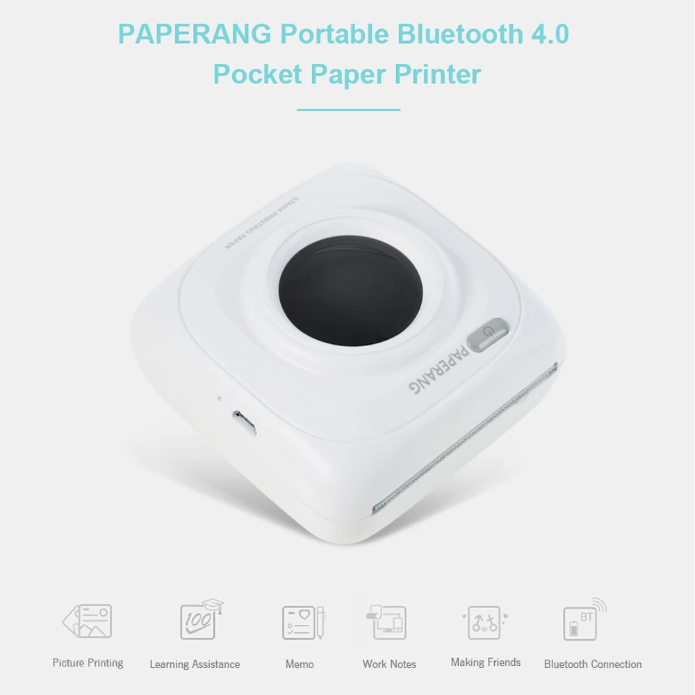 Paper ANG портативный Bluetooth 4,0 фото телефон беспроводное соединение мини принтер 1000 мАч литий-ионный тесто плюс 3 рулонная Тепловая бумага