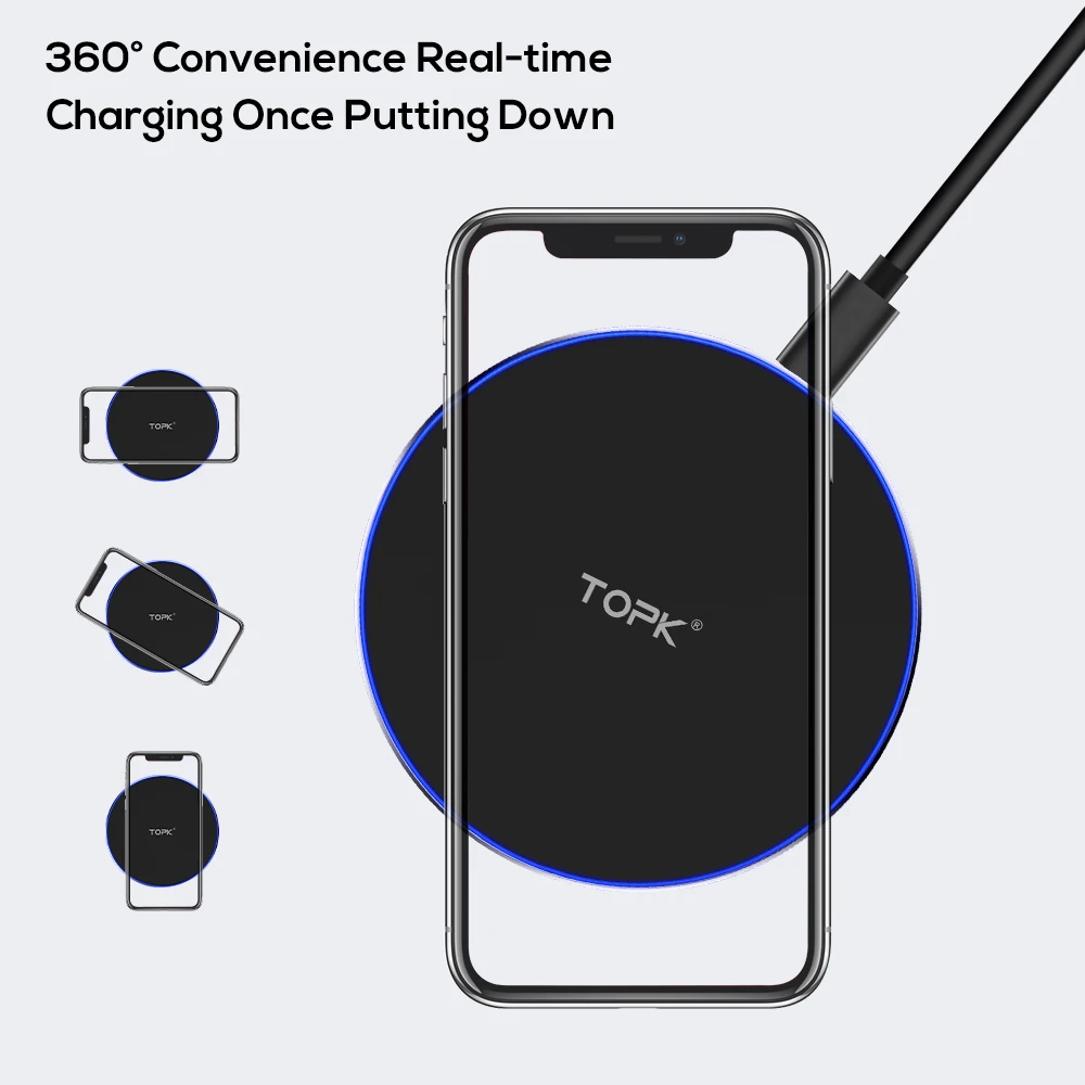 TOPK 10 Вт Беспроводной Зарядное устройство для iPhone 8/X быстро зарядки samsung S8/S8 +/S7 край