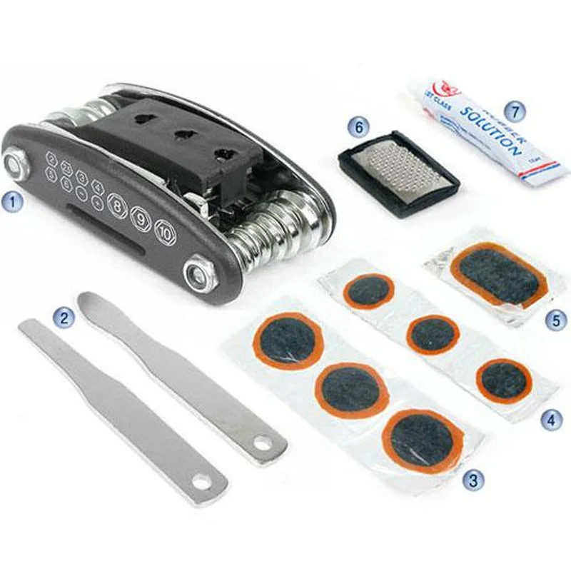 

Оптовая продажа, многофункциональные инструменты для велосипеда, наборы для ремонта шин, гаечный ключ, отвертка, рычаг шины, Комбинированны...