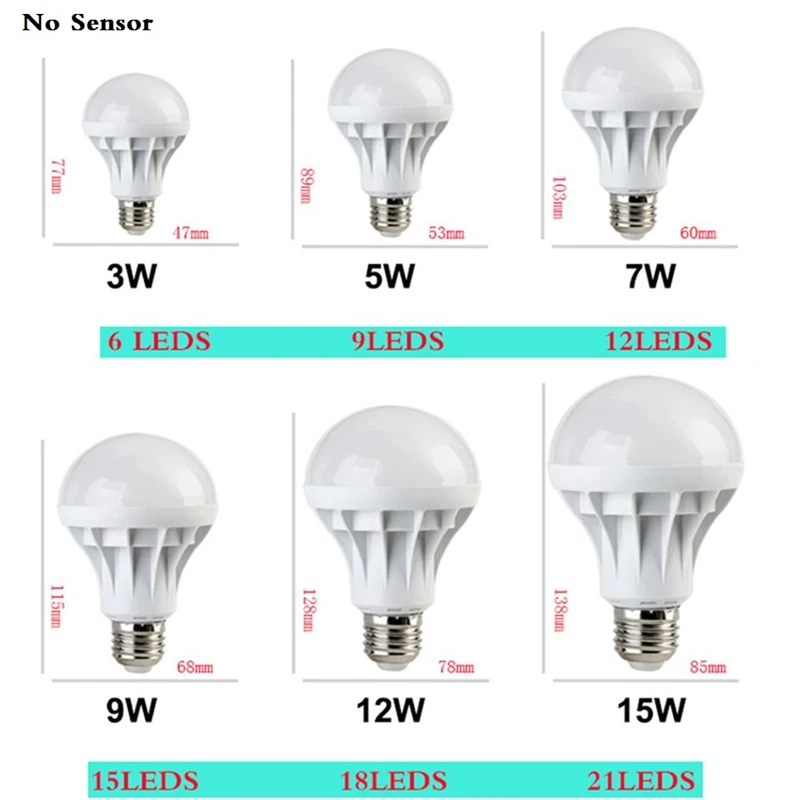 Светильник с PIR датчиком движения E27 220 В 5 Вт 7 9 12 15 Вт|lamp 5w|220v led lampled lamp 5w |