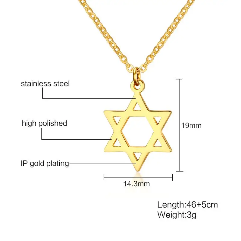 

Vnox Magen Star of David Pendant Necklace for Women Gold color Stainless Steel Israel Necklace Jewelry Dropship
