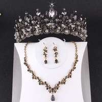 baroque vintage black crystal tiaras crowns necklace earrings set faux pearl bridal jewelry sets for women wedding accessories