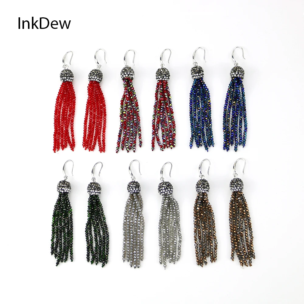 

INKDEW Trendy Tassel Earrings Drop Earrings Long Earrings Multicolor Handmade Strand Crystal Earrings for Women Gift oorbellen