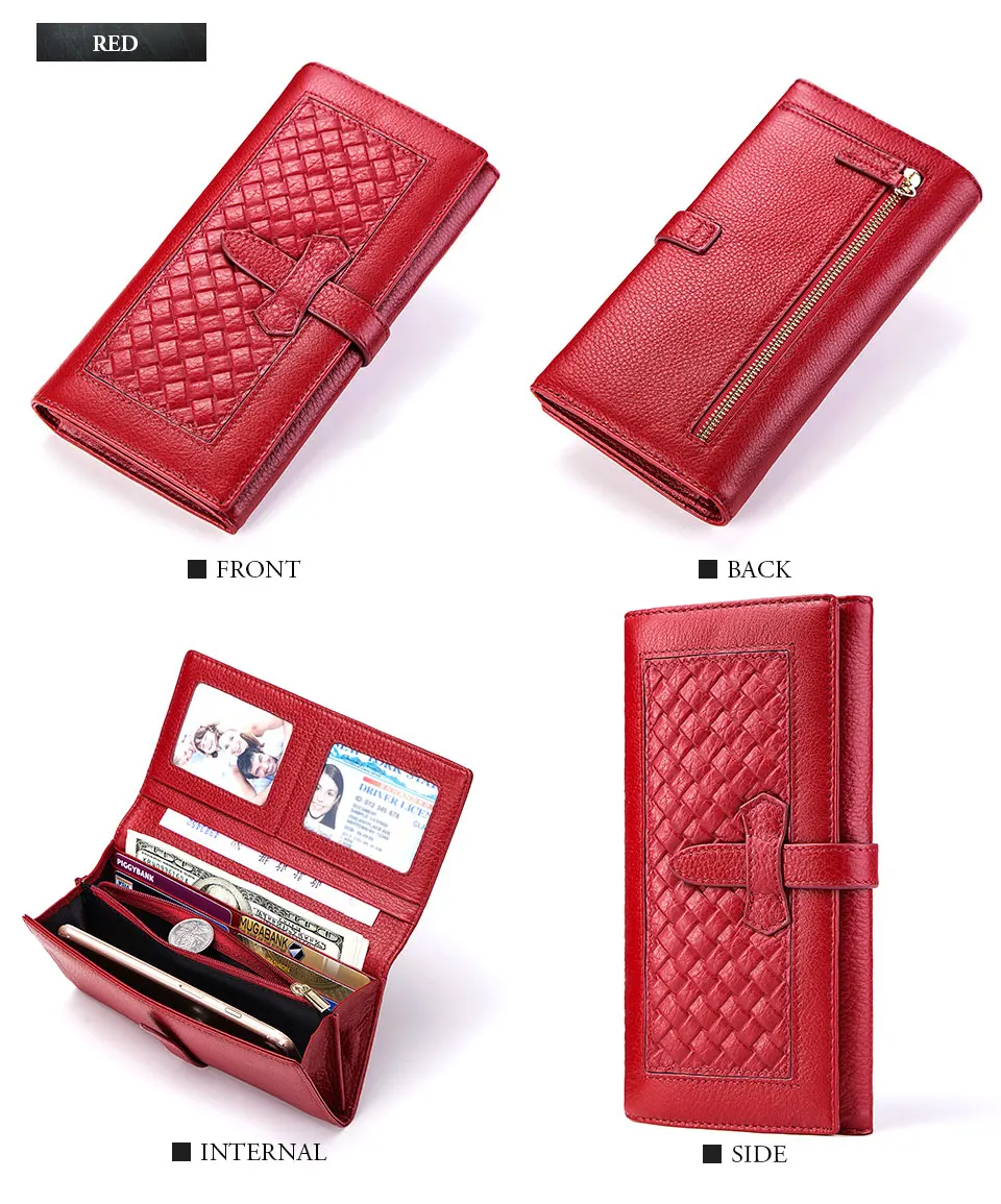 KAVIS Genuine Leather Women Wallet Female Coin Purse Long Clutch Bag Handy Zipper for Girls Walet Portomonee Clamp Purse