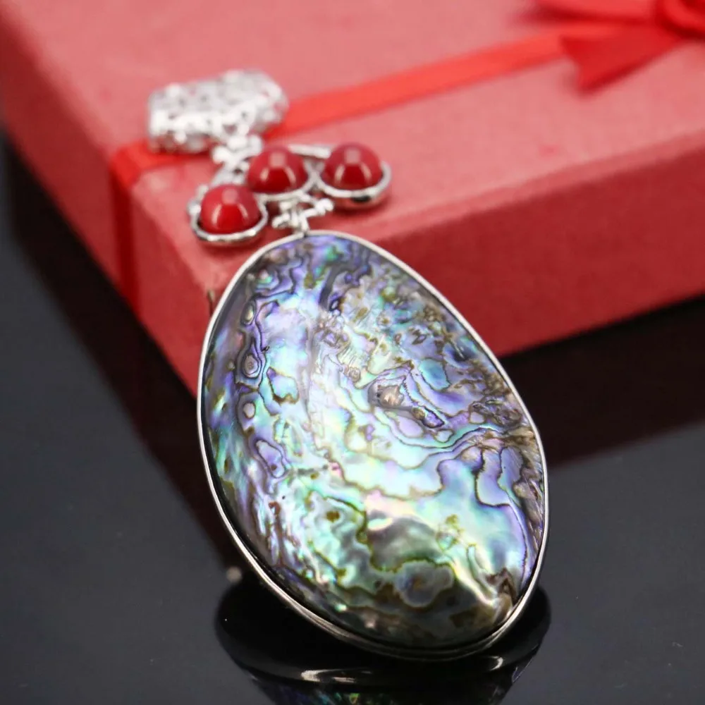 L005 New marine natural color shell red coral bead abalone pendant Necklace for female fashion wholesale DIY | Украшения и