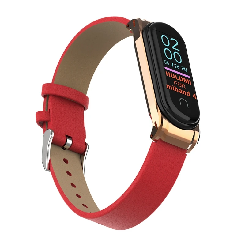Кожаный браслет смарт для Xiaomi Mi band 4 ремешок с металлической пряжкой спортивный