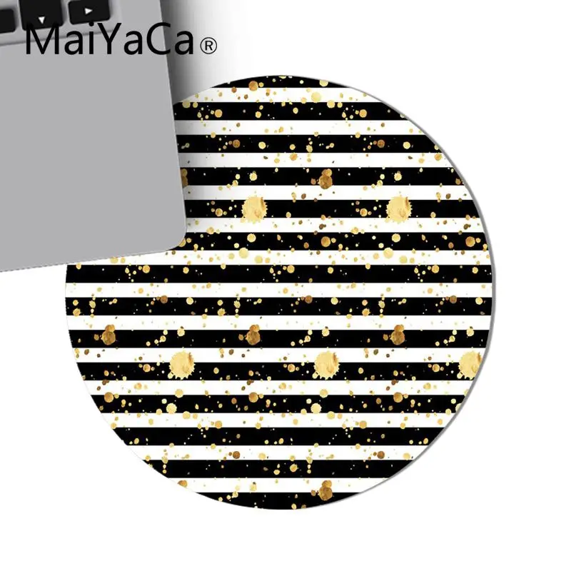 Маленький круглый коврик для мыши MaiYaCa с плавающими точками черный и золотой на