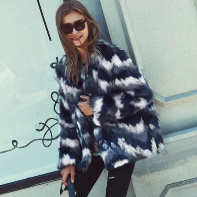 

Fashion Striped Faux Fur Long Coat MT0743