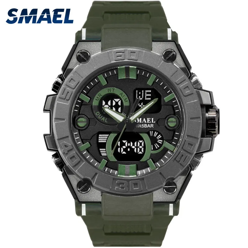 

SMAEL Men Sport Watch Military Quartz Wristwatch Army Green 50m Waterproof Mens Reloj Complete Calendar Watches Homme Saati
