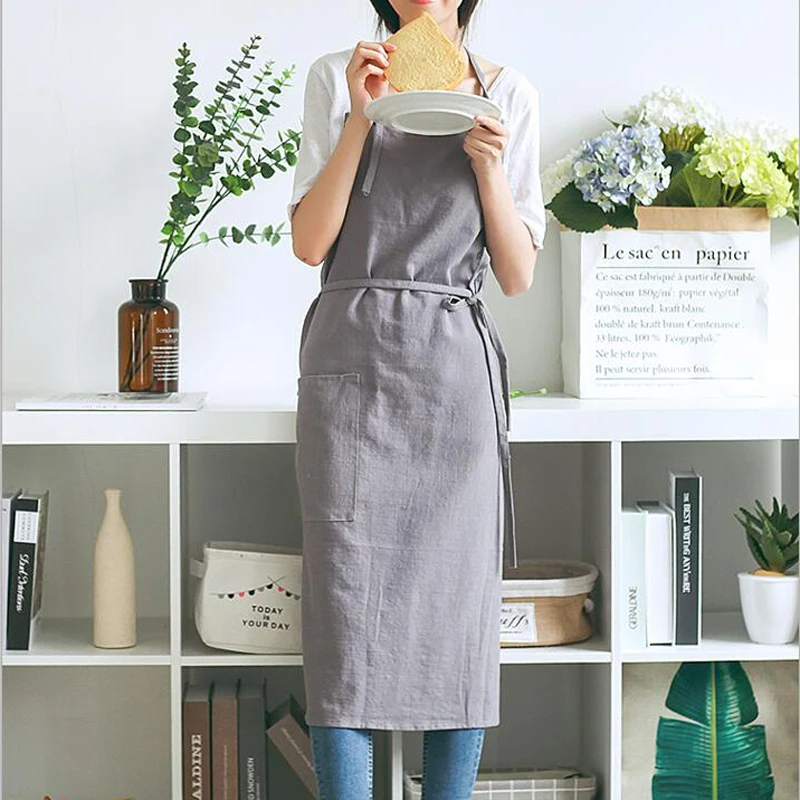 Retro Washed Cotton Aprons for Woman Man Kitchen Cooking Cafe Shop Waiters Gift Apron Indolent Style Bibs Dark Gray/ Creamy | Дом и сад