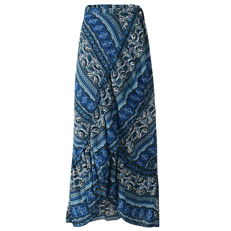 WLLW Women Long Skirt Wrap Lace Up Bohemian skirt Paisley Print Split Front Splice Beach | Женская одежда