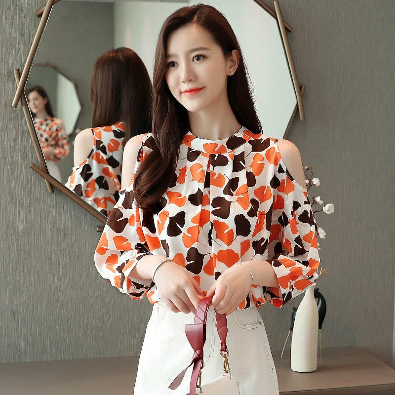 летние женские блузки с коротким Модные 2019 рукавом принтом шифоновая блузка