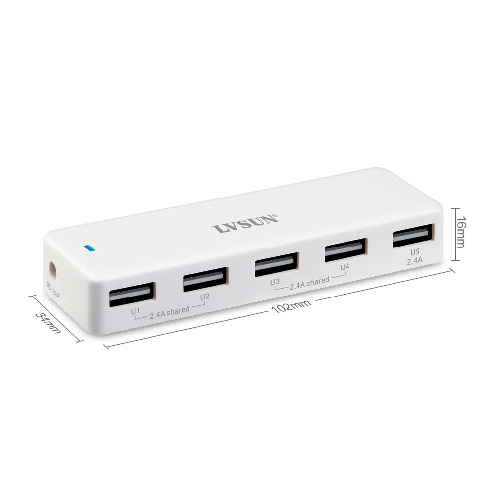 LVSUN 5V 2.4A Универсальный 5 Порт портативный USB Автомобильное зарядное устройство