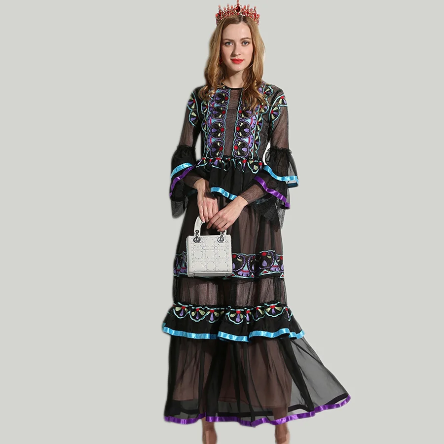 Высокое качество Vestidos до щиколотки Лето 2018 женское открытое роскошное модное