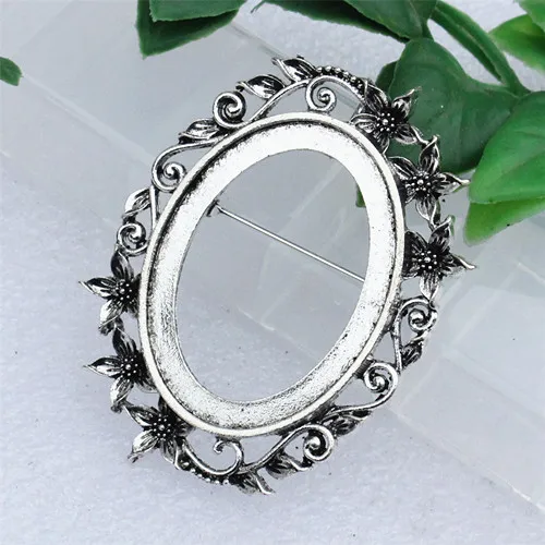 Antique silver Fit 30x40 мм винтажная овальная пустая установка рамка пустая основа стеклянная брошь из кабошона база для DIY изготовления аксессуаров 6 шт./лот K06085 - Цвет: Antique silver