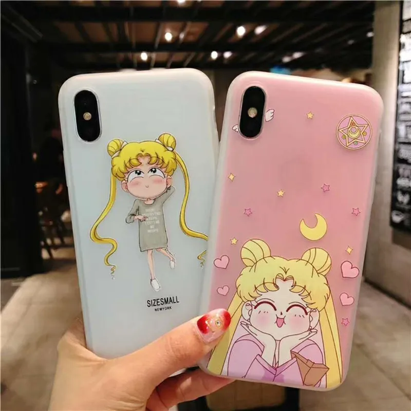 Мягкий чехол для iPhone X XR XS MAX 8 7 6s Plus с рисунком Капа милый Сейлор Мун девушка желтый
