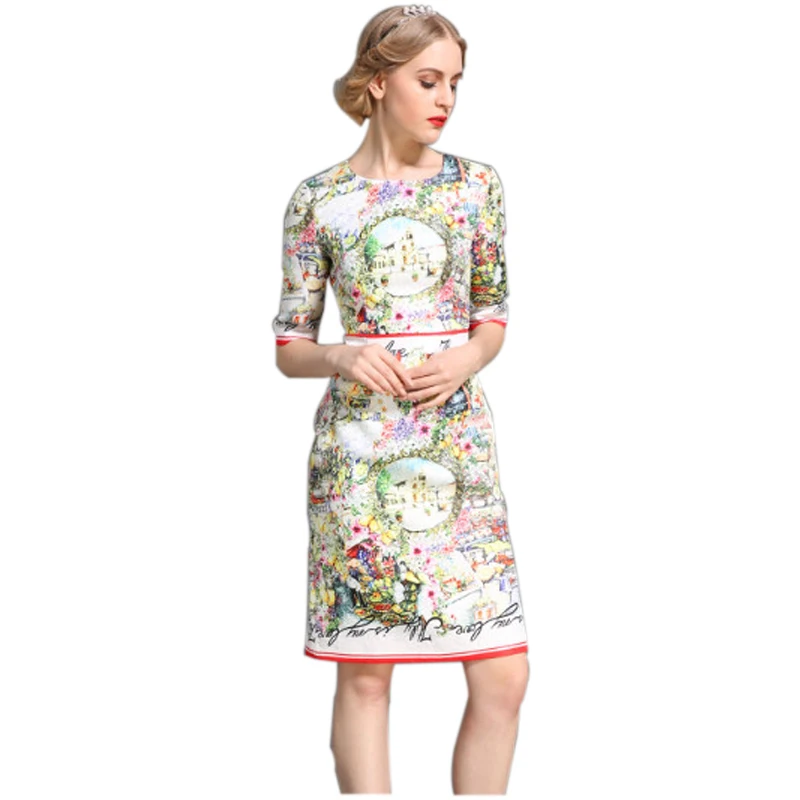 Классический дизайн для женщин Топ Мода Лето красочный цветок печатных Подиум