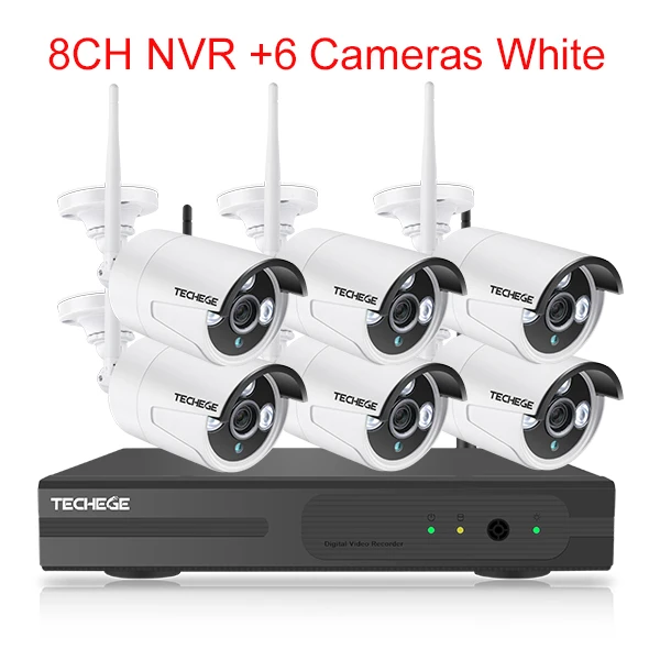 white cameras kit Techege H.265 8CH 1080P аудио камера система 2MP камера наблюдения безопасности Открытый водонепроницаемый беспроводной IP камера видео комплект - Цвет: white cameras kit