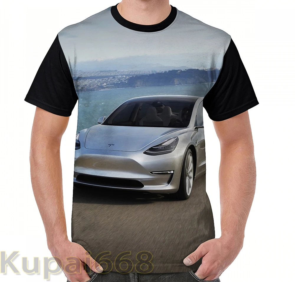 Забавная футболка с графическим принтом мужские топы футболки Tesla Model 3 женская