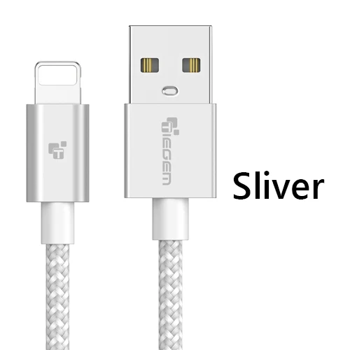 Кабель TIEGEM для iPhone 7, быстрое зарядное устройство, адаптер, 8-контактный USB кабель, автомобильный для iPhone 6, 6S Plus, 5, 5S, SE, X, 8, iPad, зарядка для мобильного телефона - Цвет: Sliver