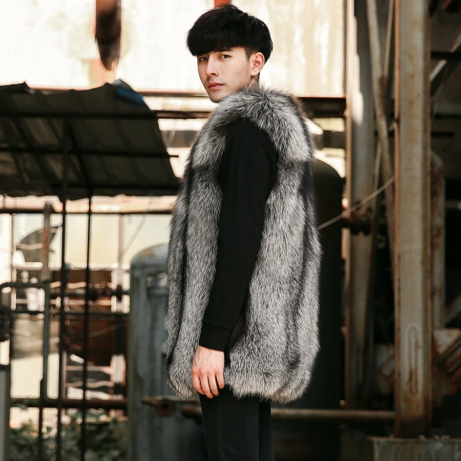 2018 новый дизайн модные зимние мужские натуральным лисьим Меховой жилет без