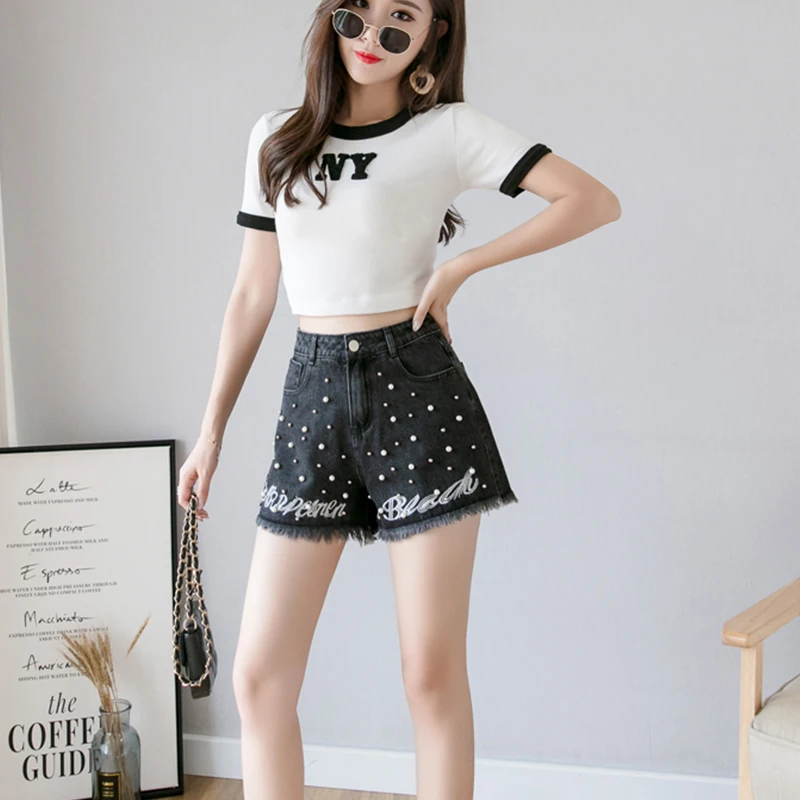 Джинсы FMFSSOM с высокой талией прямые шорты из джинсовой ткани вышивкой облегающие