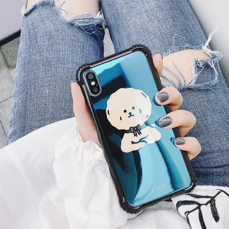 EVANKALX 4 angle Anti-knock Case for iPhone 7 X Blue light Dog Back Cover Phone Cases For 6 6S 8Plus |