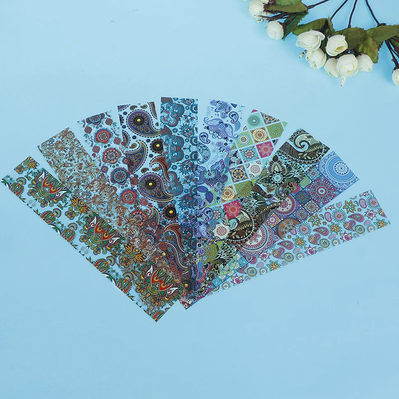 

10pcs/lot Flower Colorful Nail Foils Set Starry Paper Transfer Full Wraps Manicure Charm Sticker Decal Holographic Foils Set