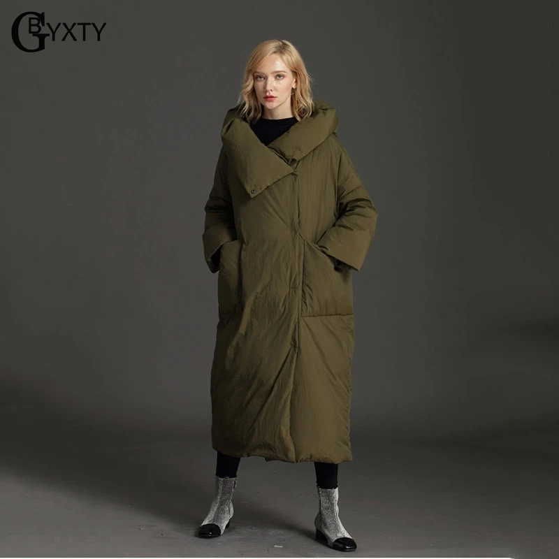 GBYXTY, XS-7XL размера плюс, пуховик, женский, зимний, длинный, толстый, более размера, утиный пух, куртка и пальто,, пуховая парка, ZA1067