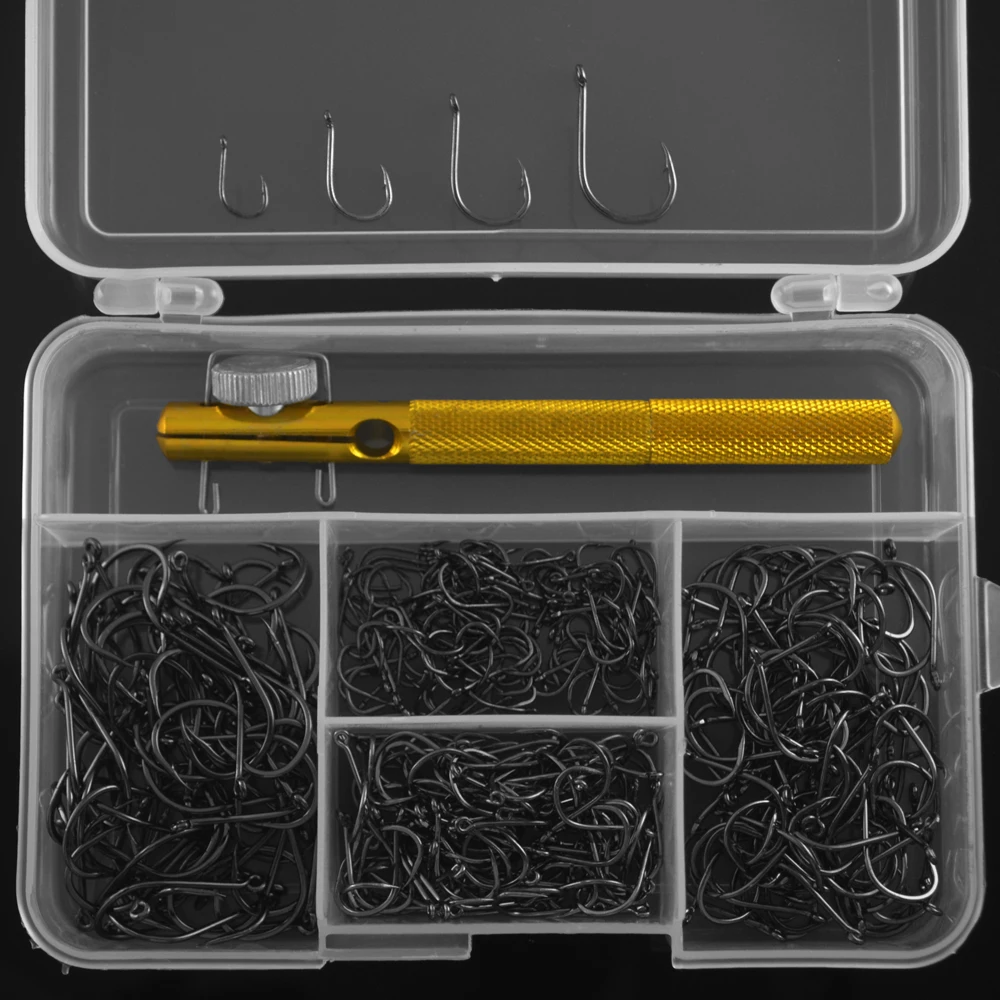 

MNFT 350PCS Barded Carp Fishing Hooks,High Carbon Steel Black Hooks +1PC Fishing Hook Knotting Tool Fishing Tackle Box Set