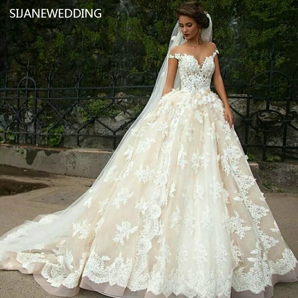 SIJANE Vintage A-line Marriage W Dresses With Long Train Floor-length Princess Bridal Dress 20190754 | Свадьбы и торжества