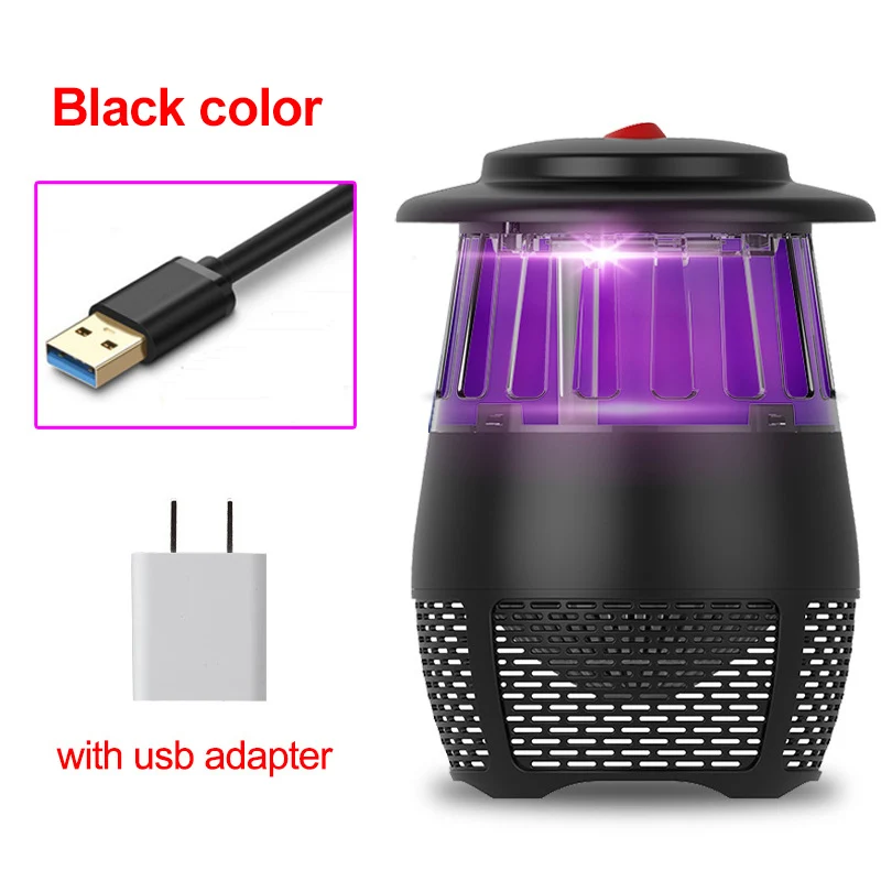 black with adapter USB лампа от комаров, светодиодный Ночной светильник, репеллентная ловушка, лампа от насекомых, Zapper, для помещений, для защиты от летающих вредителей, москитов, убийца, светильник - Цвет: black with adapter
