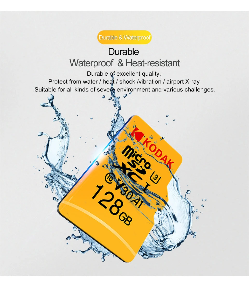 Kodak U3 V30 U1 класс 10 MicroSD XC SDHC sd карта памяти TF флэш-карта 512 ГБ 256 ГБ 128 Гб 64 ГБ 32 ГБ 16 ГБ для мобильного хранения видео