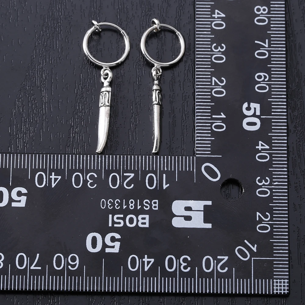 SOHOT Punk Style No Pierced Hoop Earrings Tiny Vintage Gold Silver Color Unisex Tibetan Knife Pendant For Ordiary Jewelry Bijoux | Украшения