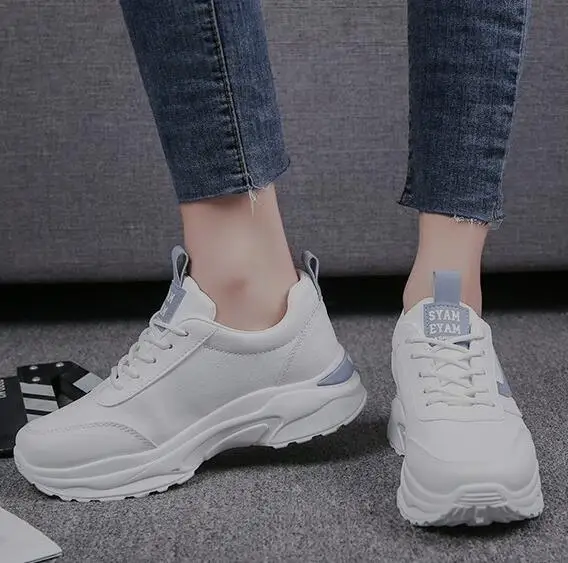 Новая Белая обувь на толстой подошве женские кроссовки дышащая повседневная