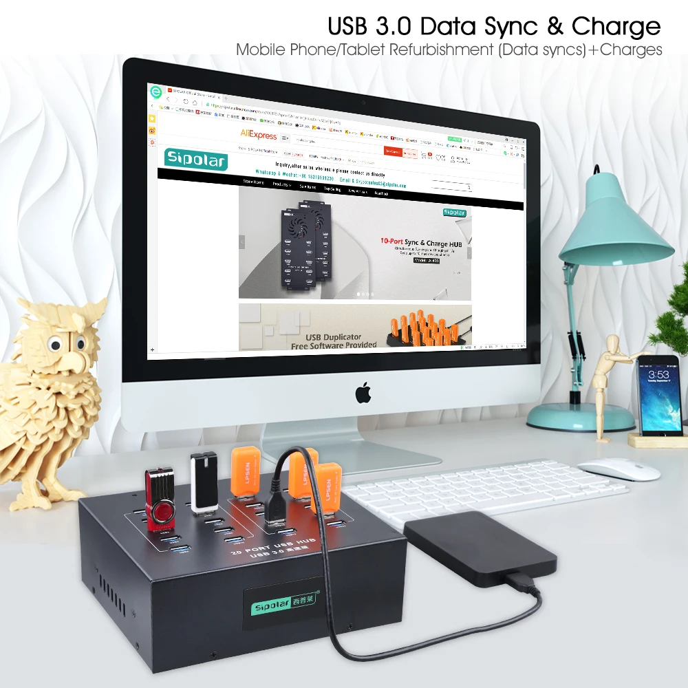 Usb концентратор Sipolar для зарядки с 20 портами USB 3 0 со встроенным блоком питания Huawei