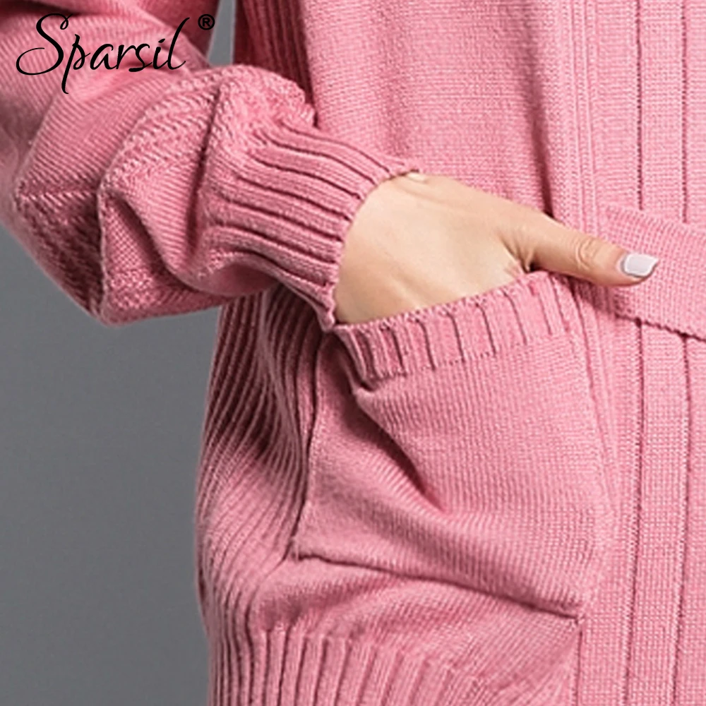 Sparsil осенние женские комплекты кардиганы + платье трикотажные шерстяные свитера