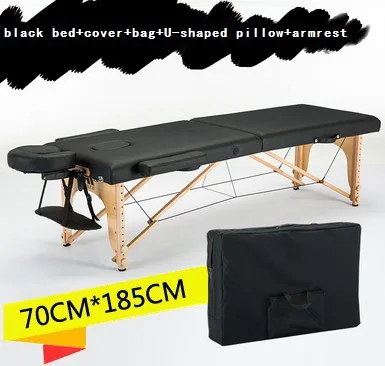 black 185 см* 70 см кровать+ чехол+ сумка+ u-образная подушка+ подлокотник, спа тату Красота Мебель портативный складной массажный стол для массажного салона - Цвет: black