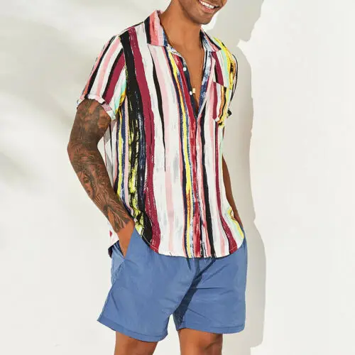 

Men Hawaiian Shirt Short Sleeve Summer Holiday Floral Beach Blouse Shirts Tops