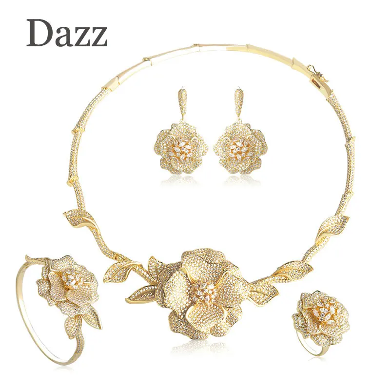 Dazz роскошные женские свадебные ювелирные наборы золотого цвета с большим