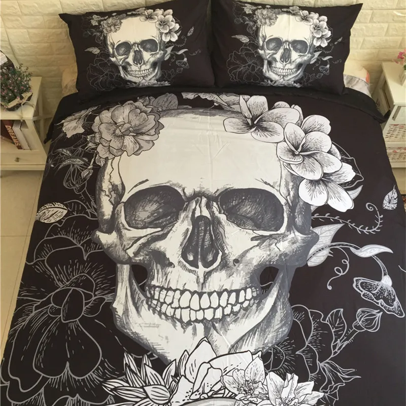 3D постельное белье с изображением черепа набор черно белых пододеяльников для