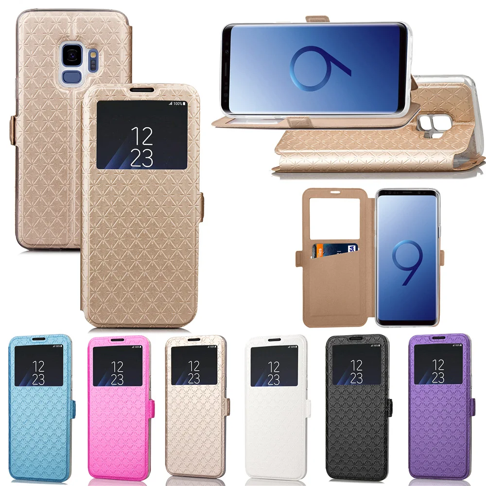 Окно бумажник чехол для Galaxy S9 флип-чехол из искусственной кожи защитный чехол крышка тонкий в виде книжки с подставкой с рисунком чехол для samsung Galaxy S9 плюс Чехол без искажения