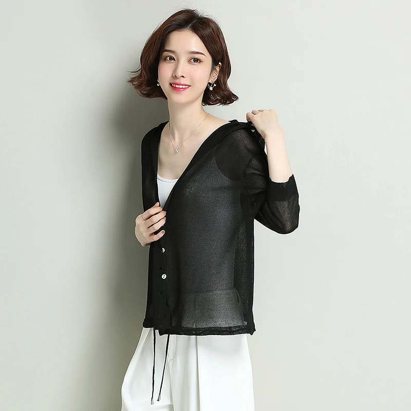 Женское льняное пальто с защитой от солнца свободный однотонный тонкий вязаный