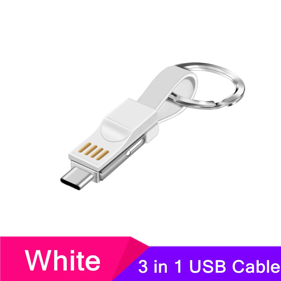White 3 в 1 USB кабель портативный магнитный телефон зарядное устройство кабель для зарядки Тип C Micro USB Освещение 2A мини брелок для iPhone samsung - Цвет: White