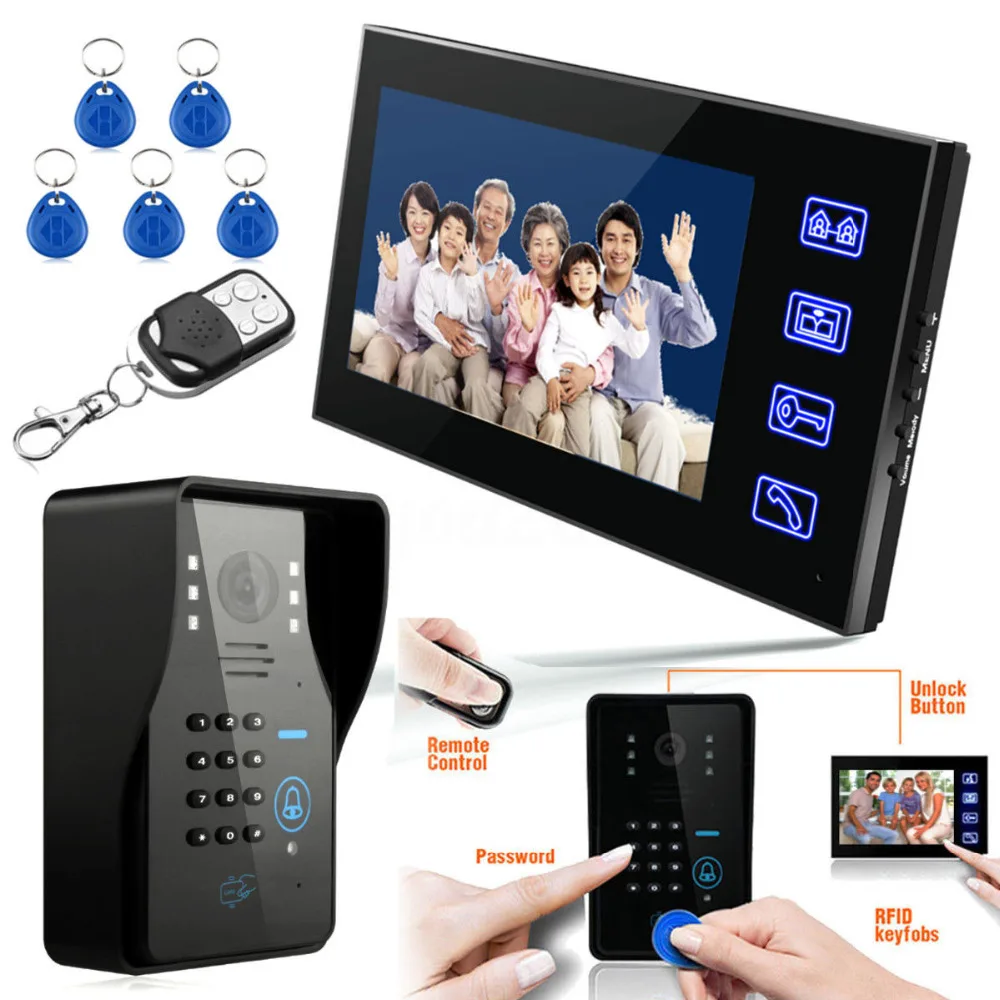 

Touch Key 7" Lcd RFID Password Video Door Phone Intercom System Wth IR Camera 1000 TV Line Remote Access Control System