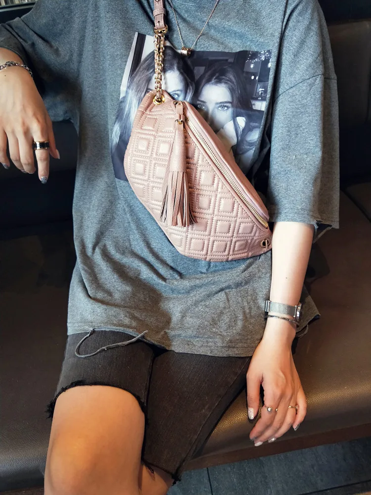 Fashion Tassel Waist Packs Genuine Leather Crossbody Bags For Women Chest Bag Luxury Handbags Women Bags Designer Ladies Purse